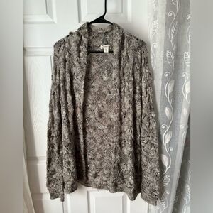 Coldwater Creek Cardigan sequin sz XL Open Front Hip Length Loose Knit 7% mohair